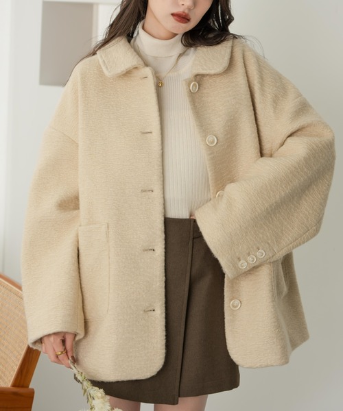 hinari（ヒナリ）の「ステンカラーシャギーミドルコート（その他アウター・レディース・ブラック/アイボリー/ホワイト・SMALL/FREE）」の11枚目の写真