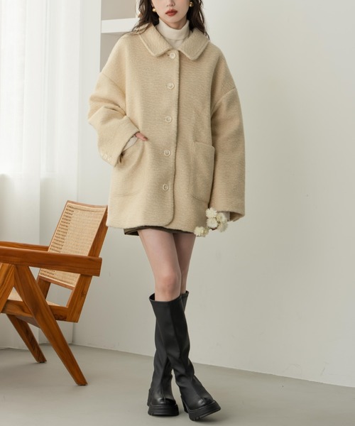 hinari（ヒナリ）の「ステンカラーシャギーミドルコート（その他アウター・レディース・ブラック/アイボリー/ホワイト・SMALL/FREE）」の7枚目の写真