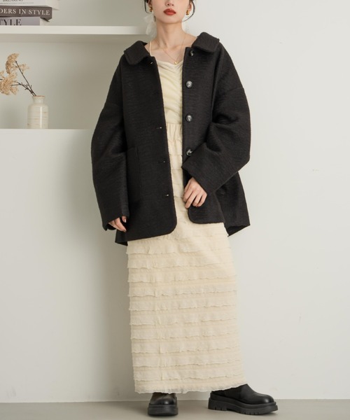 ステンカラーシャギーミドルコート（その他アウター）｜hinari（ヒナリ