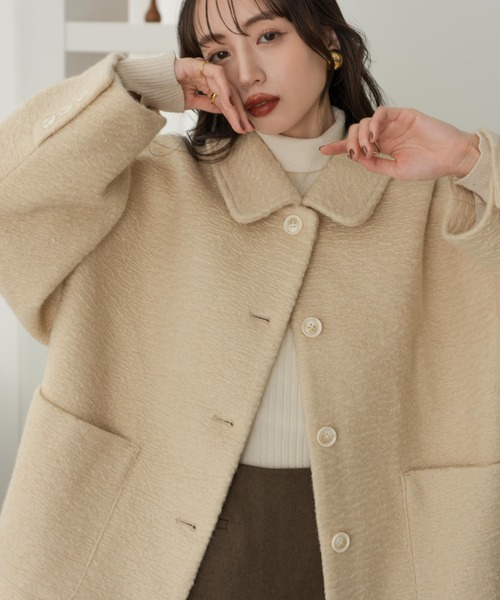 hinari（ヒナリ）の「ステンカラーシャギーミドルコート（その他アウター・レディース・ブラック/アイボリー/ホワイト・SMALL/FREE）」の17枚目の写真