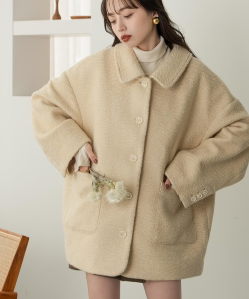 hinari（ヒナリ）の「ステンカラーシャギーミドルコート（その他アウター・レディース・ブラック/アイボリー/ホワイト・SMALL/FREE）」の13枚目の写真