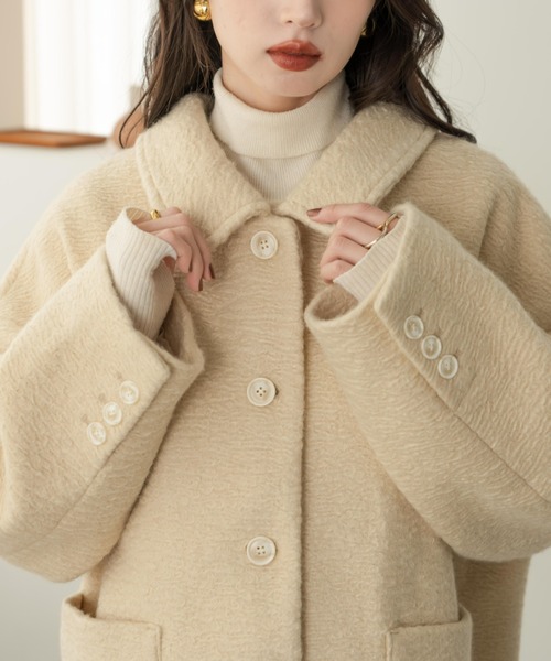 hinari（ヒナリ）の「ステンカラーシャギーミドルコート（その他アウター・レディース・ブラック/アイボリー/ホワイト・SMALL/FREE）」の4枚目の写真