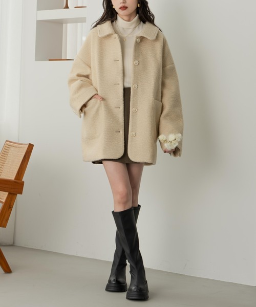 hinari（ヒナリ）の「ステンカラーシャギーミドルコート（その他アウター・レディース・ブラック/アイボリー/ホワイト・SMALL/FREE）」の19枚目の写真