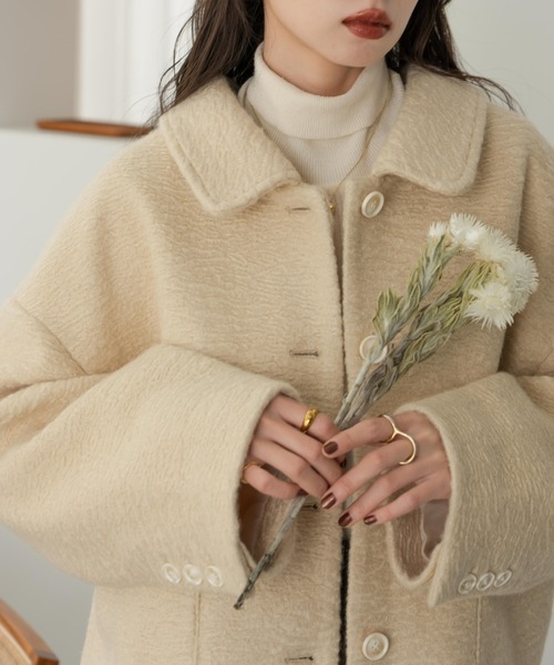 hinari(ヒナリ)の「ステンカラーシャギーミドルコート(その他アウター・レディース・ブラック/アイボリー/ホワイト・SMALL/FREE)」の12枚目の写真