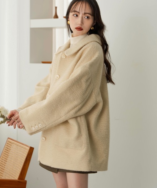 hinari(ヒナリ)の「ステンカラーシャギーミドルコート(その他アウター・レディース・ブラック/アイボリー/ホワイト・SMALL/FREE)」の10枚目の写真