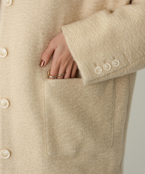 hinari（ヒナリ）の「ステンカラーシャギーミドルコート（その他アウター・レディース・ブラック/アイボリー/ホワイト・SMALL/FREE）」の16枚目の写真