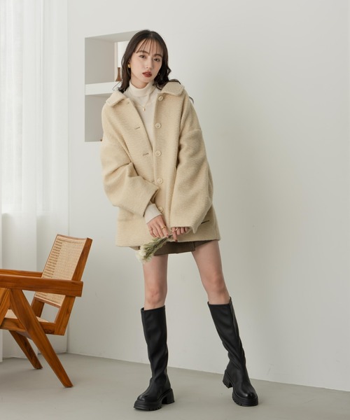 hinari(ヒナリ)の「ステンカラーシャギーミドルコート(その他アウター・レディース・ブラック/アイボリー/ホワイト・SMALL/FREE)」の9枚目の写真