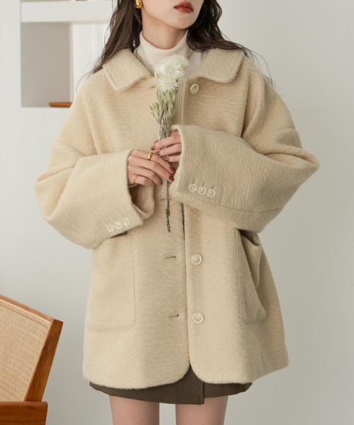 ステンカラーシャギーミドルコート（その他アウター）｜hinari（ヒナリ