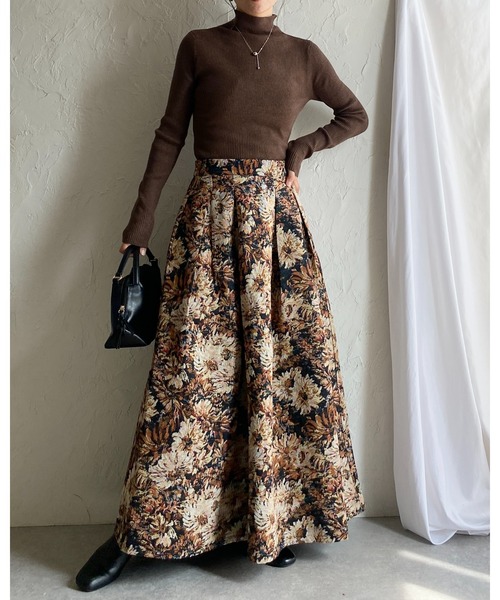 セール】Aラインフレアロング丈花柄フラワーゴブラン柄スカート
