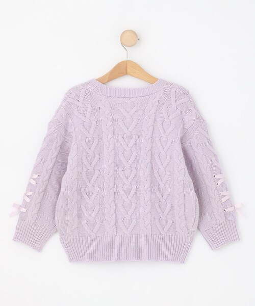 SHOO・LA・RUE（シューラルー）の「【100-150cm】袖レースアップニットカーディガン（カーディガン/ボレロ・キッズ・パープル/アイボリー・10/11/12/13/14/15 ）」の4枚目の写真