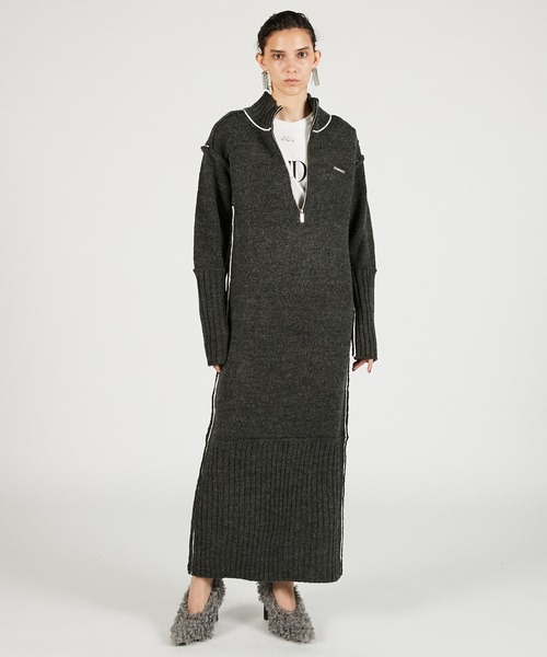 PRANK PROJECT（プランクプロジェクト）の「フロントZIPニットワンピース / Front Zip Knit One-Piece（ワンピース・レディース・イエロー/チャコールグレー・FREE）」の3枚目の写真