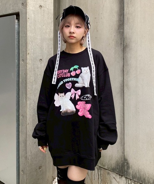 Candy Stripper（キャンディストリッパー）の「CAT CLUB SWEAT ワンピース（スウェット・レディース・オフホワイト/ブラック/ピンク/ブラウン・FREE）」の11枚目の写真