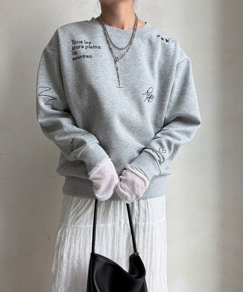 DouDou（ドゥドゥ）の「【WEB限定】裏毛裏起毛ランダム刺繍ロゴトップス（Tシャツ/カットソー・レディース・ベージュ/ライトグレー/チャコールグレー・FREE）」の12枚目の写真