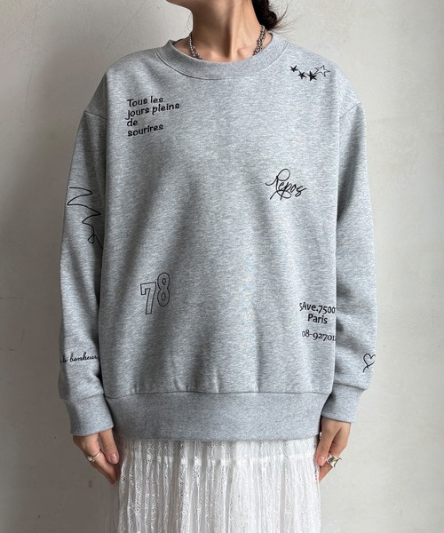 DouDou（ドゥドゥ）の「【WEB限定】裏毛裏起毛ランダム刺繍ロゴトップス（Tシャツ/カットソー・レディース・ベージュ/ライトグレー/チャコールグレー・FREE）」の14枚目の写真