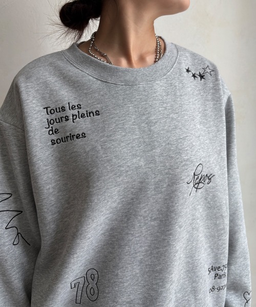 DouDou（ドゥドゥ）の「【WEB限定】裏毛裏起毛ランダム刺繍ロゴトップス（Tシャツ/カットソー・レディース・ベージュ/ライトグレー/チャコールグレー・FREE）」の20枚目の写真