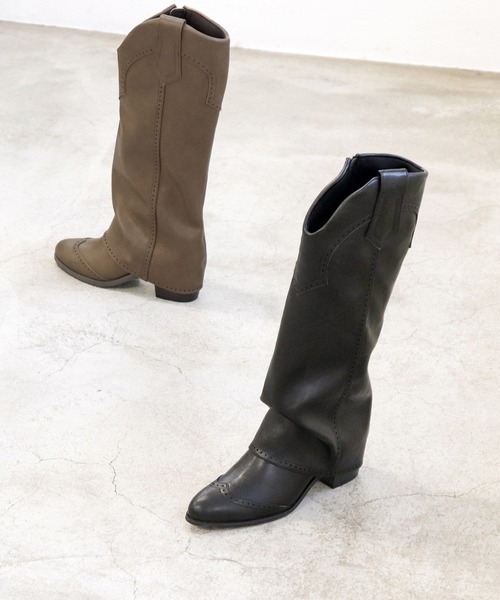 byあしながおじさん（バイアシナガオジサン）の「ウェスタンカバーロングブーツ　8990035（ブーツ・レディース・グレー/ブラック・S/M/L/LL）」の5枚目の写真