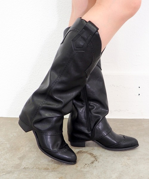 byあしながおじさん（バイアシナガオジサン）の「ウェスタンカバーロングブーツ　8990035（ブーツ・レディース・グレー/ブラック・S/M/L/LL）」の16枚目の写真