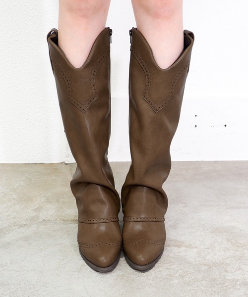 byあしながおじさん（バイアシナガオジサン）の「ウェスタンカバーロングブーツ　8990035（ブーツ・レディース・グレー/ブラック・S/M/L/LL）」の18枚目の写真