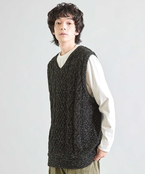 UNION STATION（ユニオンステーション）の「ネップアランケーブルベスト（ベスト・メンズ・ブラック/ブラウン・M/L）」の3枚目の写真