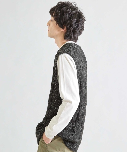 UNION STATION（ユニオンステーション）の「ネップアランケーブルベスト（ベスト・メンズ・ブラック/ブラウン・M/L）」の4枚目の写真