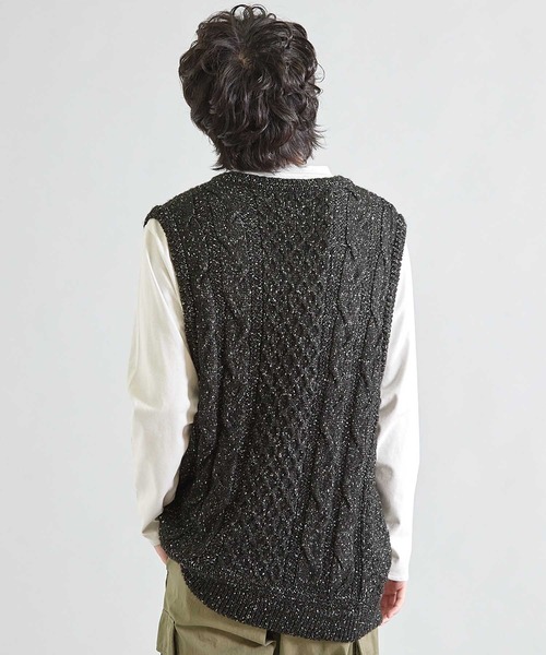 UNION STATION（ユニオンステーション）の「ネップアランケーブルベスト（ベスト・メンズ・ブラック/ブラウン・M/L）」の5枚目の写真