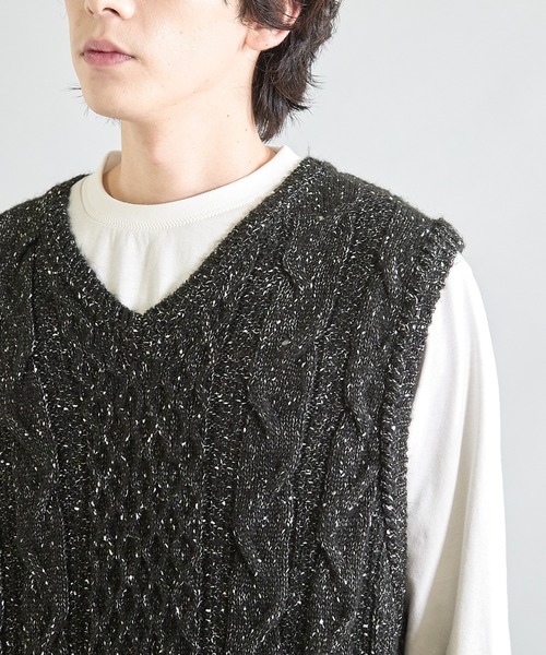 UNION STATION（ユニオンステーション）の「ネップアランケーブルベスト（ベスト・メンズ・ブラック/ブラウン・M/L）」の6枚目の写真