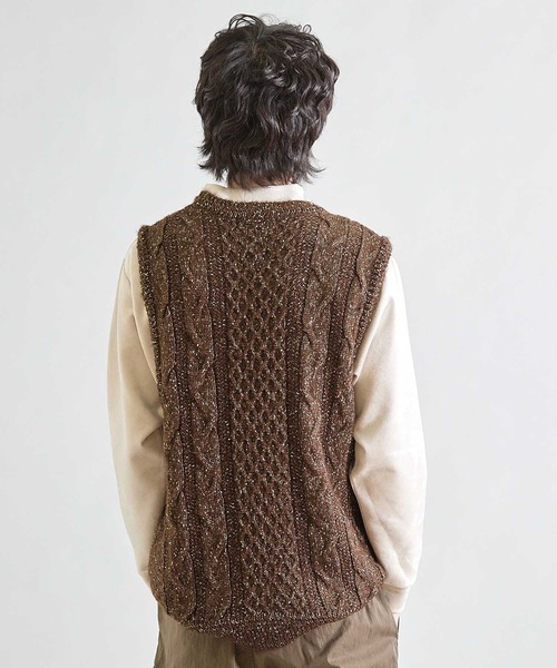 UNION STATION（ユニオンステーション）の「ネップアランケーブルベスト（ベスト・メンズ・ブラック/ブラウン・M/L）」の10枚目の写真