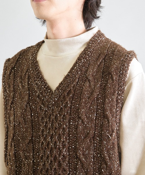 UNION STATION（ユニオンステーション）の「ネップアランケーブルベスト（ベスト・メンズ・ブラック/ブラウン・M/L）」の11枚目の写真