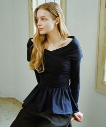 Tシャツ/カットソー（ブルー・ネイビー/青色系・オフショルダー