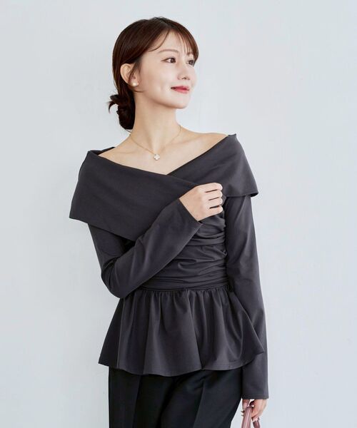 cle blatt(クレブラット)の「ギャザーペプラムカットソー(Tシャツ/カットソー・レディース・ピンク/ネイビー/チャコールグレー・MEDIUM)」の7枚目の写真