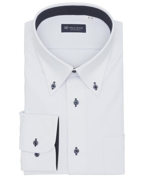 TOKYO SHIRTS(トウキョウシャツ)の「形態安定ノンアイロン ボタンダウン 長袖ストレッチビジネスワイシャツ(大きいサイズ・長いサイズ)(ビジネスシャツ・メンズ・サックスブルー・首回り39cm-裄丈88cm/首回り41cm-裄丈90cm/首回り42cm-裄丈90cm/首回り45cm-裄丈86cm/首回り45cm-裄丈90cm/首回り47cm-裄丈86cm/首回り47cm-裄丈90cm/首回り43cm-裄丈90cm/首回り45cm-裄丈82cm)」の1枚目の写真