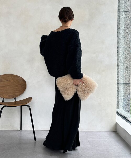 DouDou（ドゥドゥ）の「ウールスラブロービングニット（ニット/セーター・レディース・ネイビー/オフホワイト/オレンジ・FREE）」の22枚目の写真