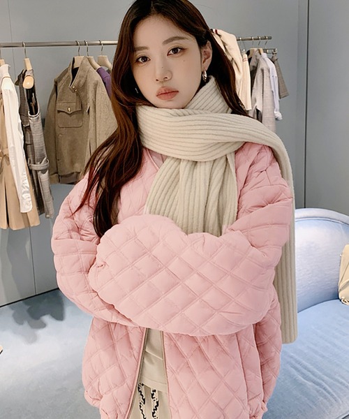 セール】ノーカラージップアップキルティングジャケット（ダウン