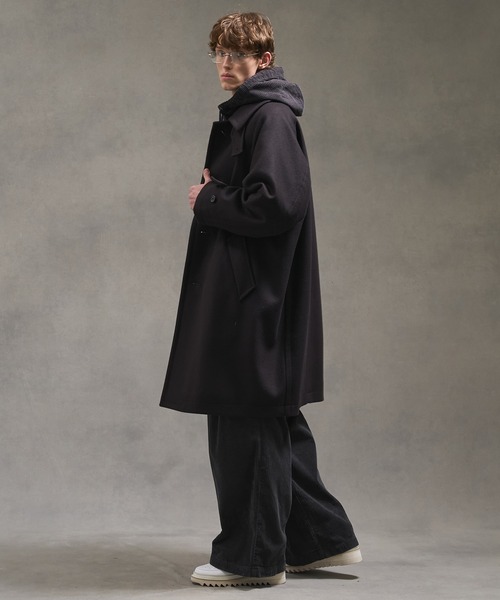 2way】Super140s メルトンオーバーサイズバルカラーコート（ステン