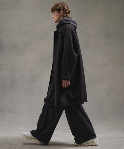 2way】Super140s メルトンオーバーサイズバルカラーコート /スタンド