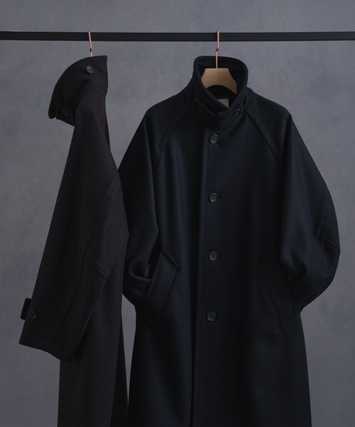 2way】Super140s メルトンオーバーサイズバルカラーコート /スタンド