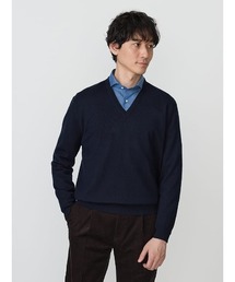 TRANS CONTINENTS（トランスコンチネンツ）の「TRANS CONTINENTS　BIZニット　Vネックセーター　ブラック/グレー/ネイビー（ニット/セーター・メンズ）」