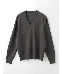 nooy. ダークグレー Vネック セーター 長袖 もちもち天竺キーネックニット Vネック 無地 トップス 長袖 秋冬[品番