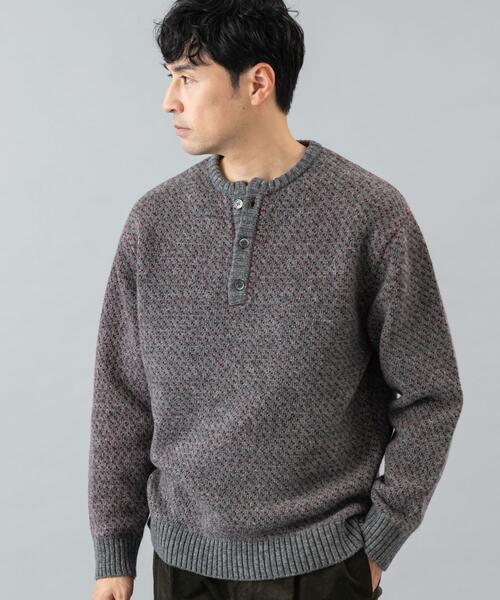 【NAVY】『XLサイズあり』バーズアイ柄ヘンリーネックニット セール】『XLサイズあり』バーズアイ柄ヘンリーネックニット（ニット