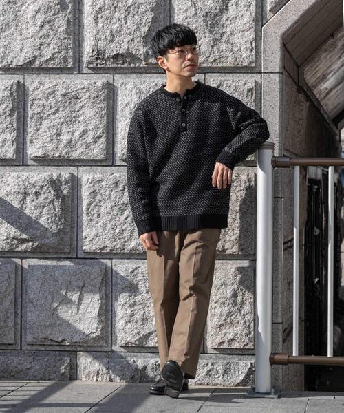 セール】『XLサイズあり』バーズアイ柄ヘンリーネックニット（ニット