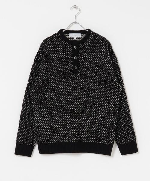 セール】『XLサイズあり』バーズアイ柄ヘンリーネックニット（ニット