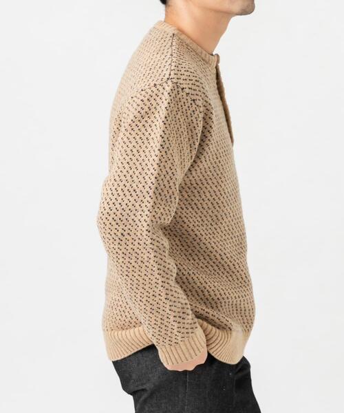 【GREIGE】『XLサイズあり』バーズアイ柄ヘンリーネックニット URBAN RESEARCH ROSSO MEN セーター ニット 「XLサイズあり