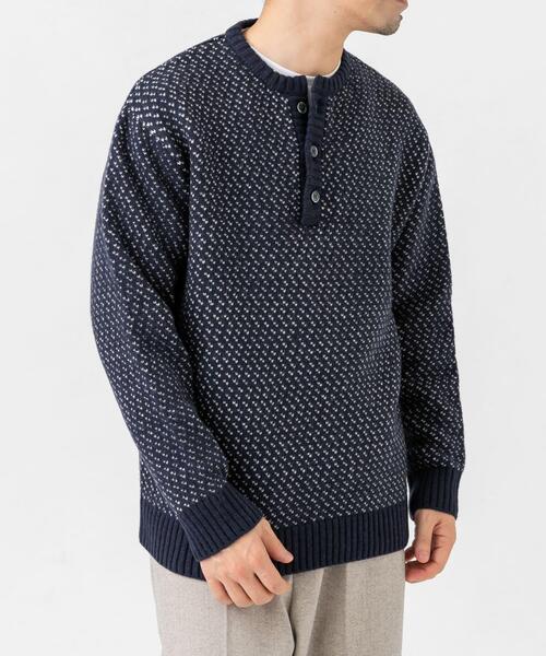 【NAVY】『XLサイズあり』バーズアイ柄ヘンリーネックニット セール】『XLサイズあり』バーズアイ柄ヘンリーネックニット（ニット