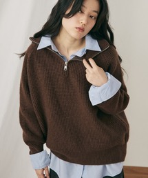 MERLOT | ハーフジップワッフルニットプルオーバー(ニット/セーター)