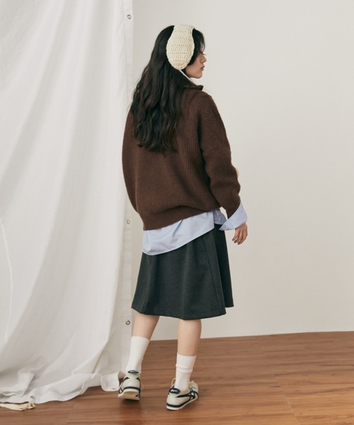 MERLOT（メルロー）の「ハーフジップワッフルニットプルオーバー（ニット/セーター・レディース・ピンク/ブラウン・FREE）」の9枚目の写真