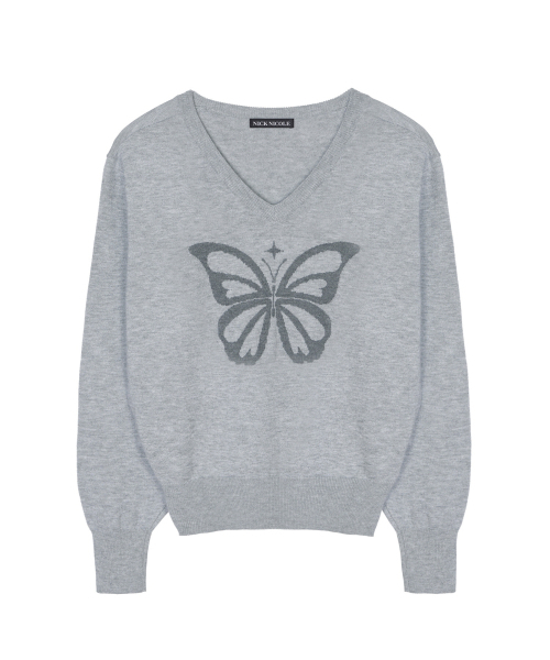 NICK&NICOLE(ニックアンドニコール)の「BUTTERFLY V NECK JACQUARD KNIT_GRAY(ニット/セーター・レディース・その他・FREE)」の4枚目の写真
