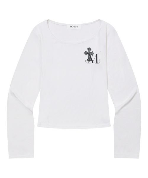 MUCENT(ムセント)の「サハラホピクロスユーネックスモールロゴ長袖Tシャツ(2カラー)(Tシャツ/カットソー・レディース・ホワイト/ブラック・FREE)」の11枚目の写真