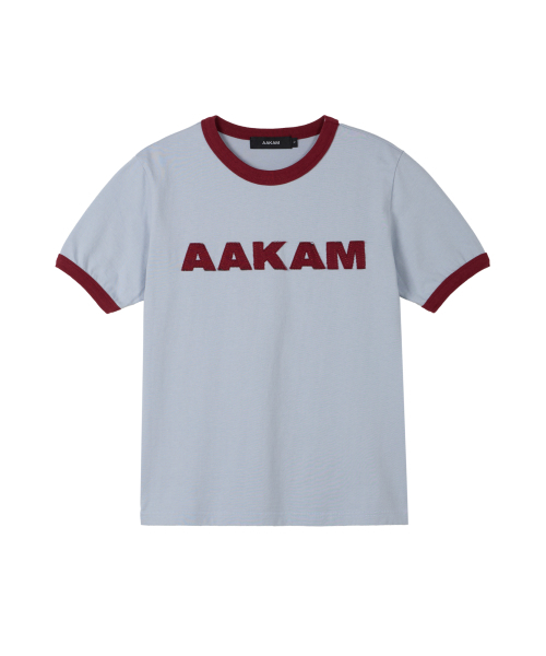 AAKAM(アーカム)の「Logo Patch Ringer Top (Sky Blue-Wine)(Tシャツ/カットソー・レディース・その他・1/2)」の1枚目の写真