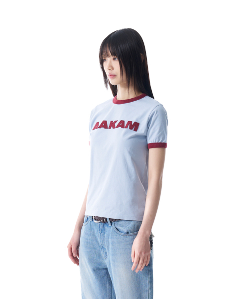 AAKAM(アーカム)の「Logo Patch Ringer Top (Sky Blue-Wine)(Tシャツ/カットソー・レディース・その他・1/2)」の2枚目の写真