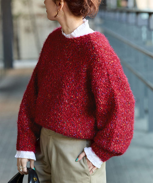 B.C STOCK（ベーセーストック）の「《追加7》手洗い可 / ポコポコヤーンミックス2WAYカーディガン（カーディガン/ボレロ・レディース・アイボリー/チャコールグレー/ラベンダー/レッド/ブラウン・FREE）」の5枚目の写真